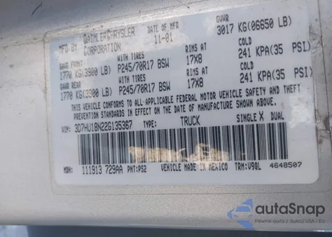 2002 Dodge Ram 1500 St из США, поврежденный, VIN 3D7HU18N22G135367